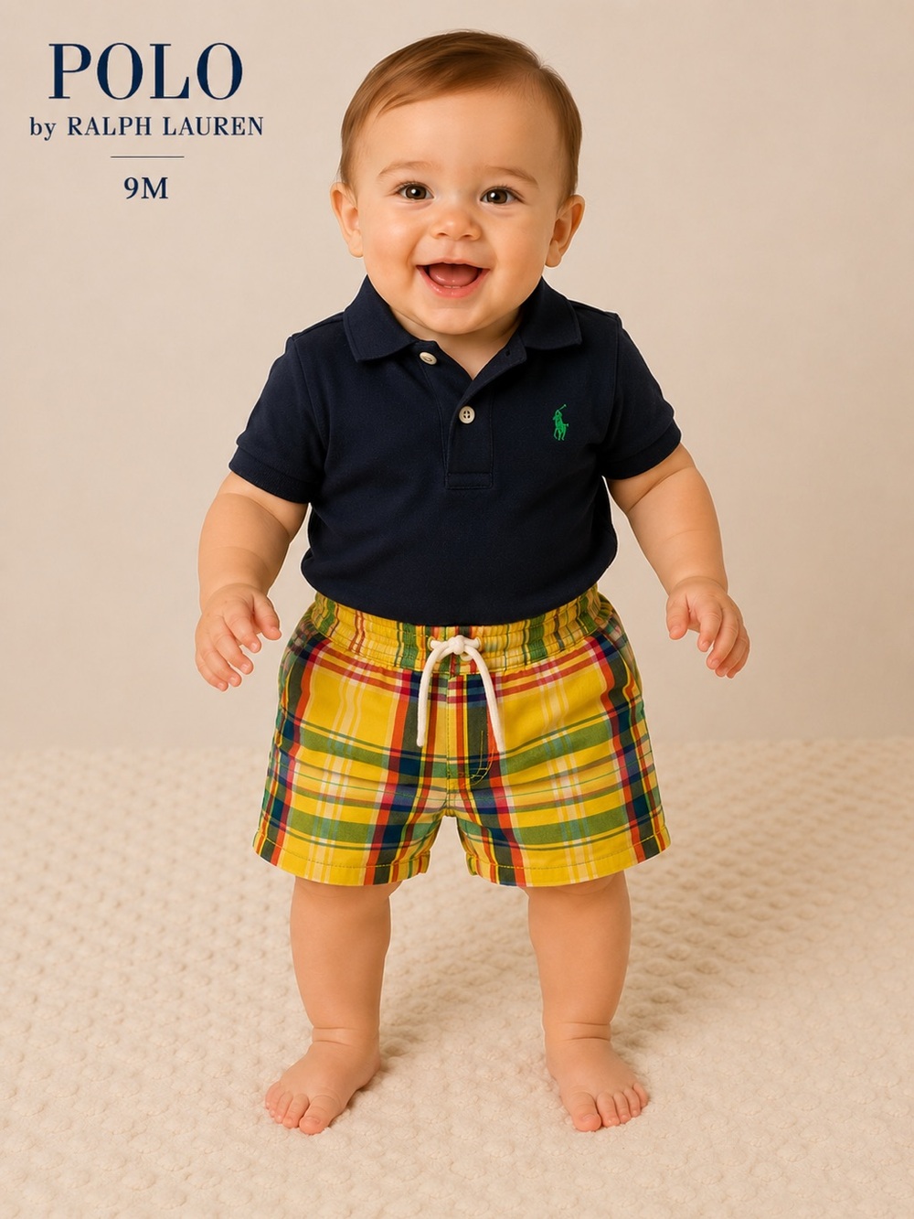 Polo Ralph Lauren Baby Boys Plaid Swim Trunks Shorts Yellow Multicolor Size 9M